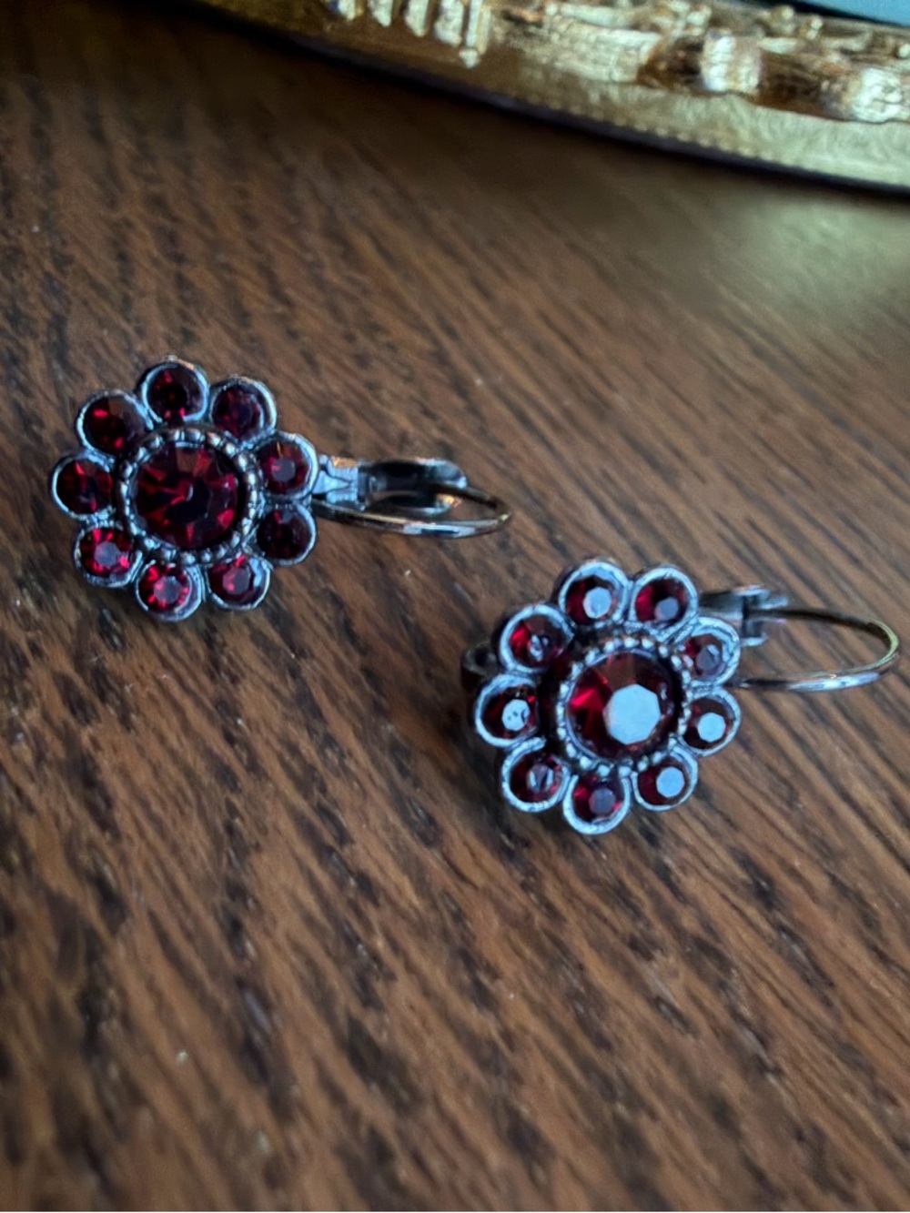 Red Crystal Flower Drop Earrings